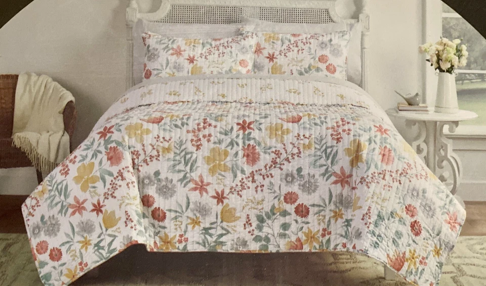 JUEGO DE EDREDÓN CYNTHIA ROWLEY AMARILLO NARANJA FLORAL KING CON FUNDAS Foto 2 de 2