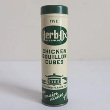 vintage Herb-Ox Chicken Bouillon Cubes tin, Pure Food Company c.1960—superb cond