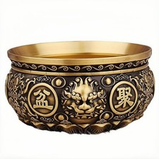 Feng Shui Money Bowl - Handmade Brass Chinese Wealth Bowl, 13x13x6cm Lion Lot...