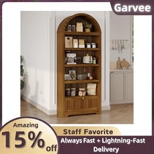 Storage Bookshelf Arched 72 Inch Drawer Adjustable Shelves Wood Premium Handles