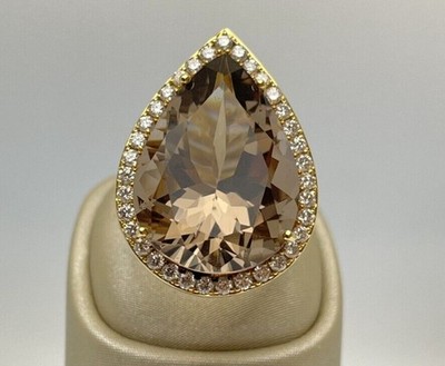 SPECIAL OFFER! SMOKY QUARTZ RING with 35 DIAMONDS 0.84ct. TW-VS, 18kt. YELLOW GOLD