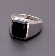 Natural Black Onyx Octagon Shape Ring 925 Sterling Silver Dainty Jewelry For Him