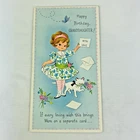 Vintage Rust Craft Birthday Card Cute Granddaughter And Cat Pop Up Inside