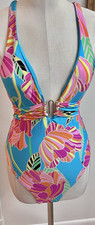 Floral Multicolor One Piece Swimsuit Metal Detail Deep V-Neck Adjustable Straps