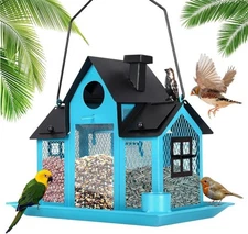 Squirrel Proof Bird Feeders House Outside Hanging Solar Wild Birds Feeder New