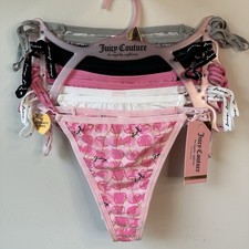 New Juicy Couture XL 5 Pck Thong Panties Underwear Women Pink Cherry Cute Black
