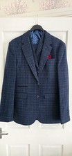 TruClothing Blue Check Tweed 3 Piece Suit 38R W32 L32 Slim Fit Wool