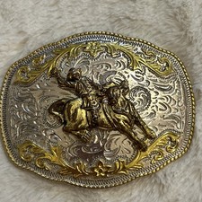 Two-Tone Bull Rider Western Belt Buckle R01