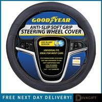GOODYEAR STEERING WHEEL GLOVE COVER SOFT GRIP BLACK MAT LEATHER LOOK UNIVERSAL