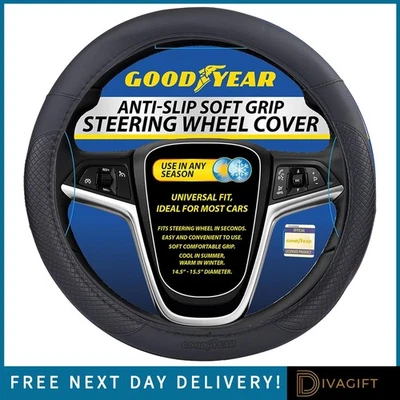 Cubierta de guante de volante Goodyear agarre suave alfombrilla negra aspecto de cuero universal - Imagen 1 de 4