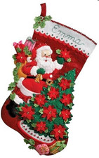 Bucilla SANTA POINSETTIA TREE Felt Christmas Stocking Kit OOP Factory Direct18"