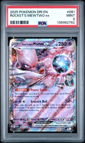 2025 POKEMON DRI EN-DESTINED RIVALS #081 TEAM ROCKET'S MEWTWO EX PSA 9
