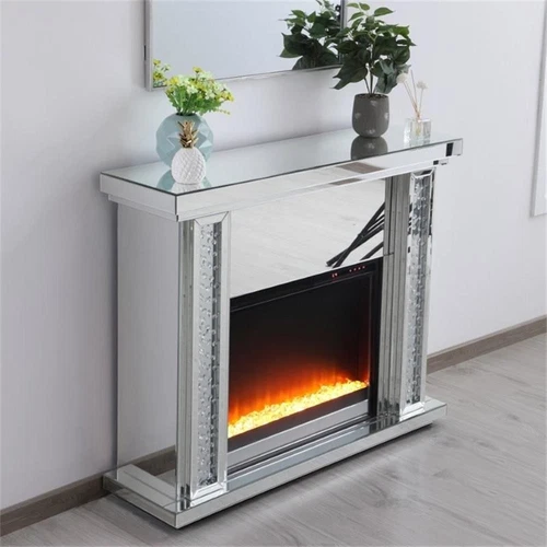 Elegant Decor Modern 47.5" Sparkling Mirrored Crystal Fireplace Mantle - Picture 6 of 11