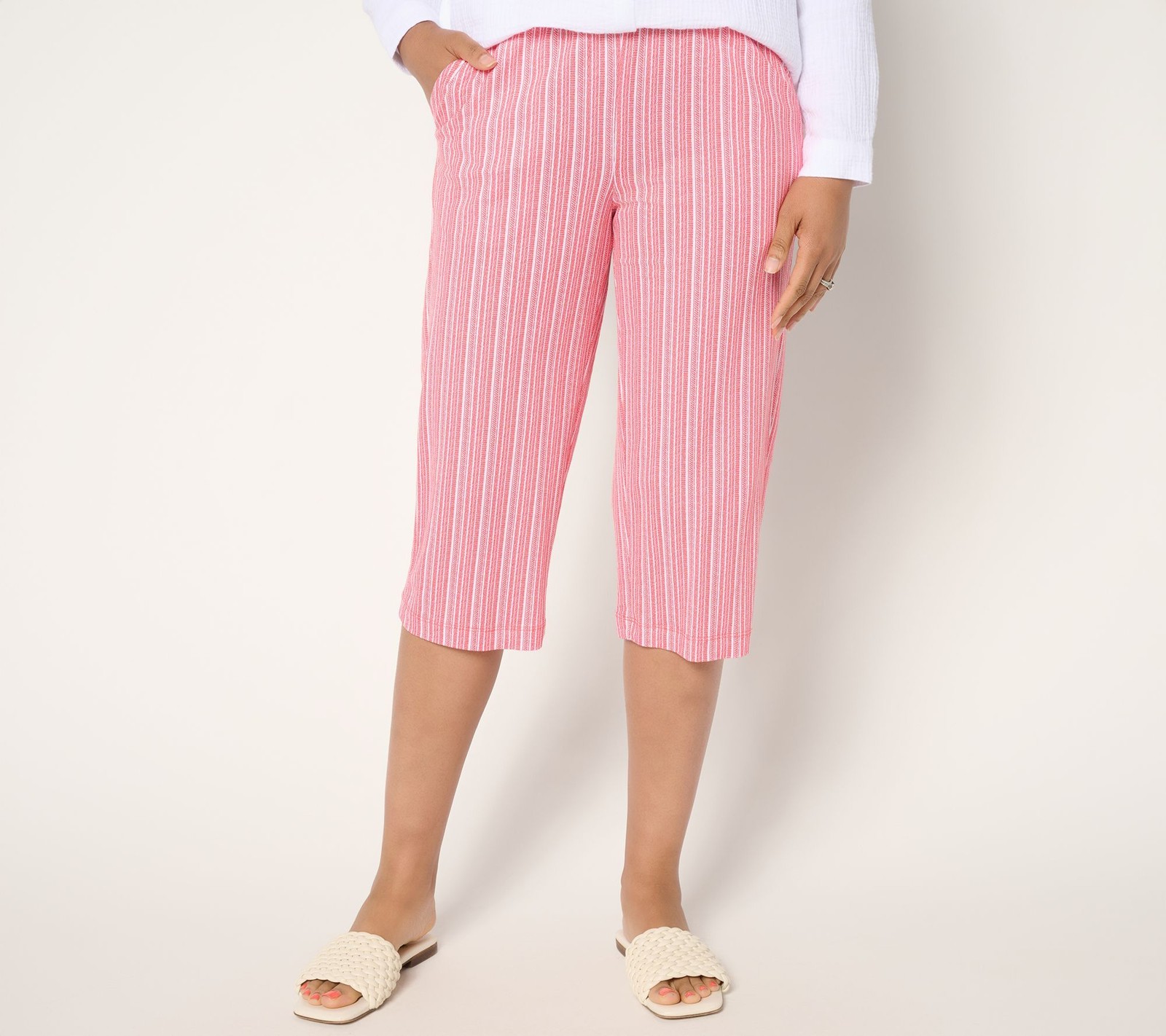 Belle by Kim Gravel Women's Petite Pants PM Cabana Knit Striped Pink A691851