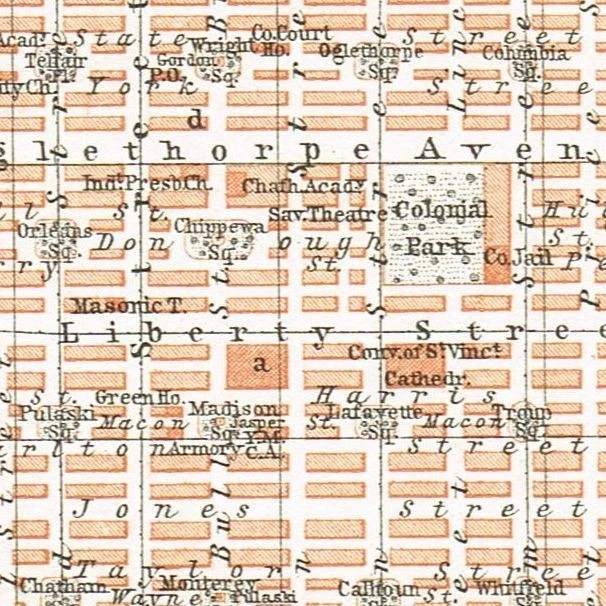 Mapa original de Savannah plano de ciudad 1909 GEORGIA EE. UU. Foto 3 de 4
