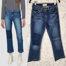 Derek Lam 10 Crosby Patchwork Gia Mid Rise Cropped Flare Jeans  Women's 25