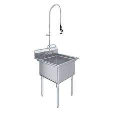 AmGood 30 in x 30 in. Stainless Steel One Compartment Sink with Pre-Rinse Faucet