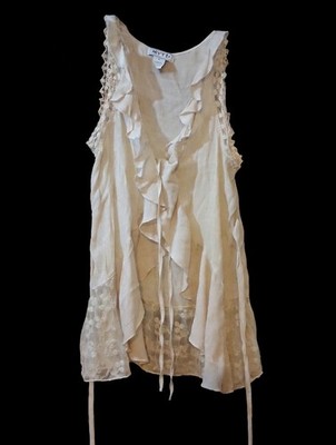 Women's Cram Colored  Medium  Sleeveless With Frills