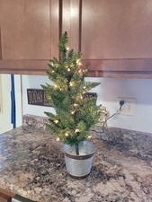 Nearly Natural 2ft Providence Pine Christmas Tree in Planter w/ 35 Lights