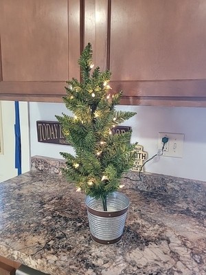 Nearly Natural 2ft Providence Pine Christmas Tree in Planter w/ 35 Lights