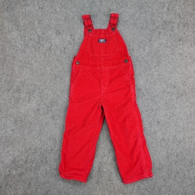 OshKosh Bgosh Bib Overalls Kids Toddler 4T Red Corduroy Cargo Retro Boys 90s Y2K
