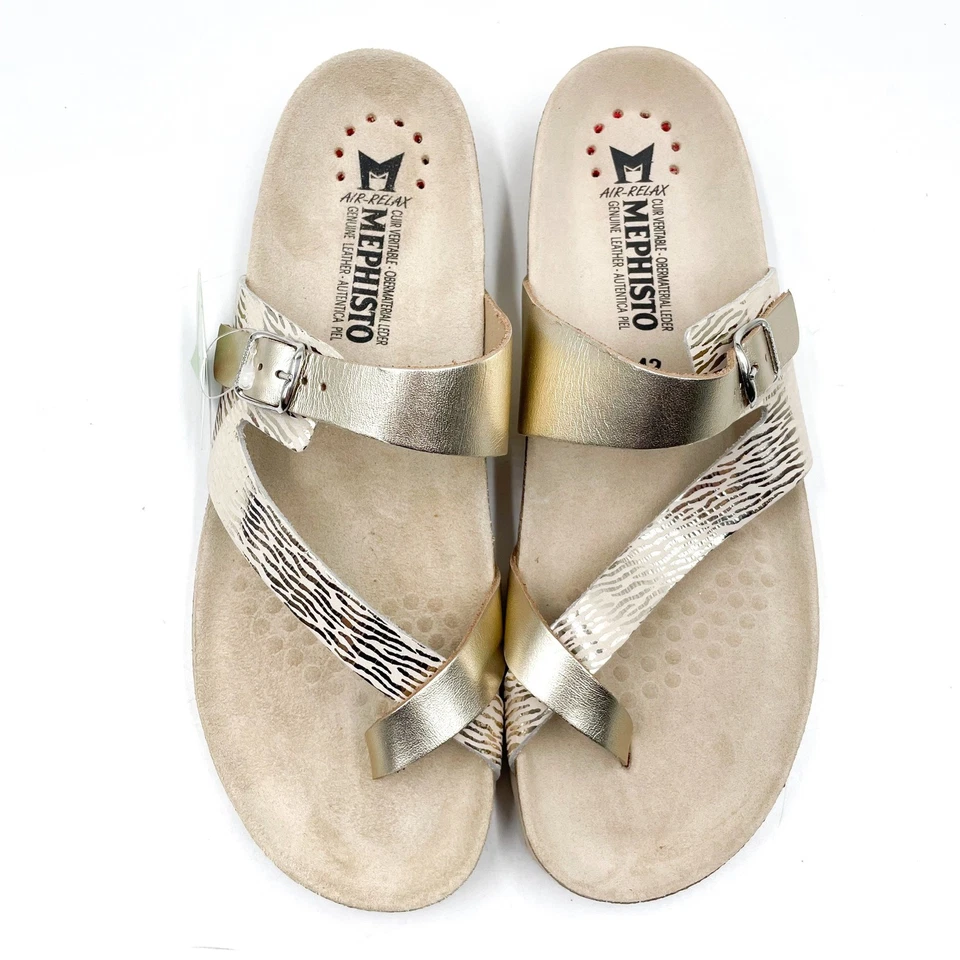 Sandálias de couro dourado Mephisto Nalia fivela estampa zebra tamanho 42/12 - Imagem 2 de 4