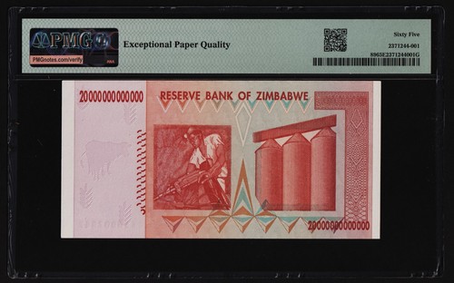 20 Trillion Dollars Zimbabwe 2008 PMG Certified Authentic 100 % Gem Uncirculated - Picture 2 of 5