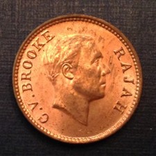 - 1933 H Sarawak Half (1/2) Cent Raja C. V. Brooke Choice Uncirculated Unc