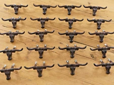 20 RUSTIC LONGHORN STEER DRAWER HANDLES PULLS 4 1/2" CAST IRON COW BULL BIN HORN
