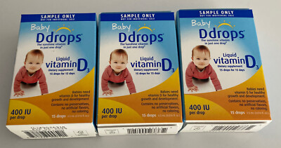 3X Baby Ddrops Liquid Vitamin D3 400 IU Lot 15 Drops Each Exp 06/2025 Sample Sz