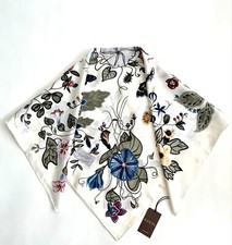 Gucci Silk Wrap Scarf Kris Knight Floral Print Ivory Scarf with Gucci Gift Box