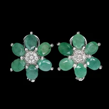 925 Sterling Silver Earrings Oval Emerald 5x4mm Natural Gemstone Jewelry