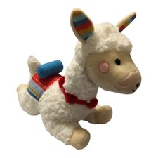 FAO Schwarz Llama 10" Plush Blushing Alpaca Furry White Laying Striped Blanket