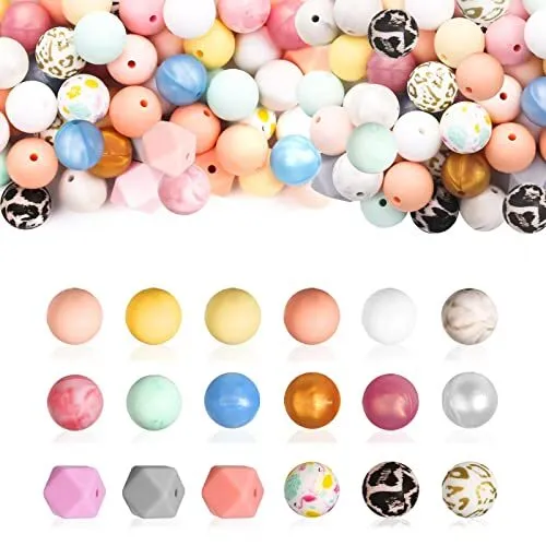 125Pcs Silicone Beads Bulk for Keychain Making - 15mm Silicone