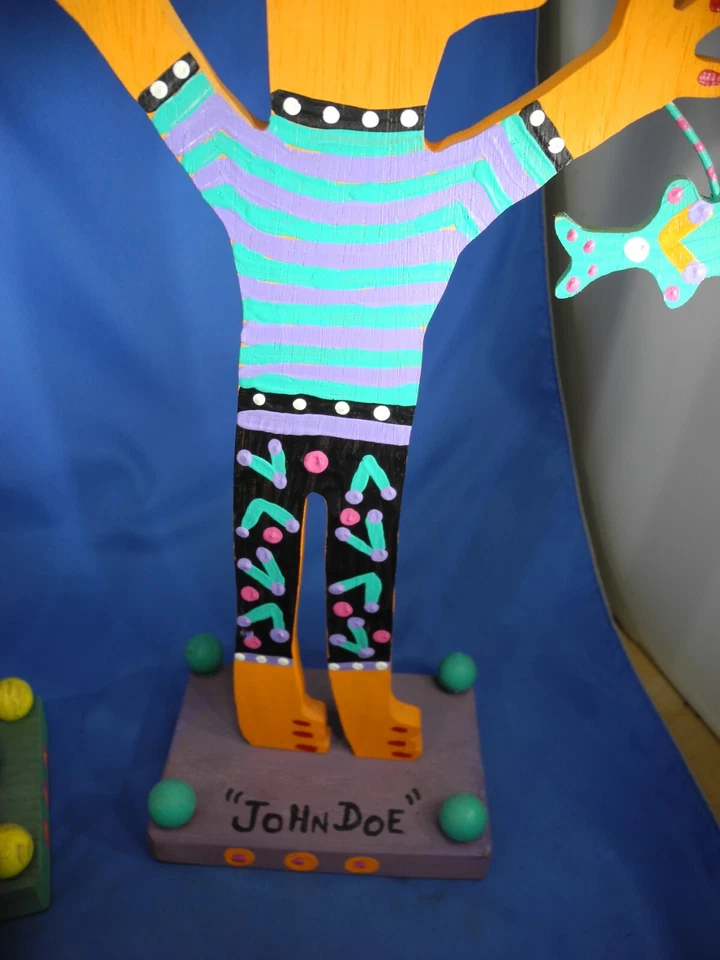 Folk Art Jane & John Doe Wood 17"Handmade Hand Painted Wooden Signed : Phillips - Image 4 of 4