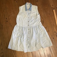 Vintage 80 90s Guess Jeans Denim Dress USA Striped Blue Collar Button Up Small 4