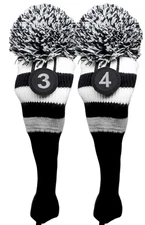LIMITED EDITION Majek Black White Pom Pom Knit GOLF Club 3 4 HYBRID Head Covers