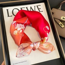 100 Silk Square Scarf Women Neckerchief Wrap Kerchief Bandana Red Flower 53 53