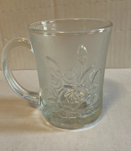 PASARI Crystal LIVIA INDONESIA Rose Frosted Glass Coffee Cup Mug Replacement VTG