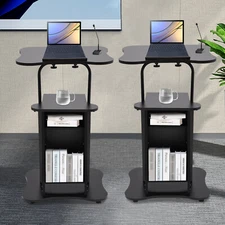 Mobile Laptop Cart Podium Adjustable Height Sit-to-Stand Desk Rolling Lecterns