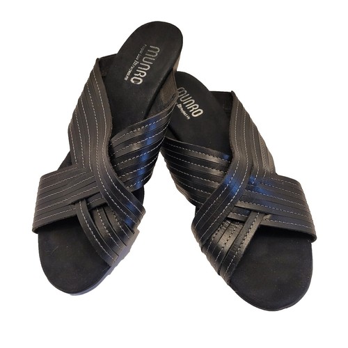 Munro Jody Slide Sandals Black Nubuck Leather Adjustable  display picture 1