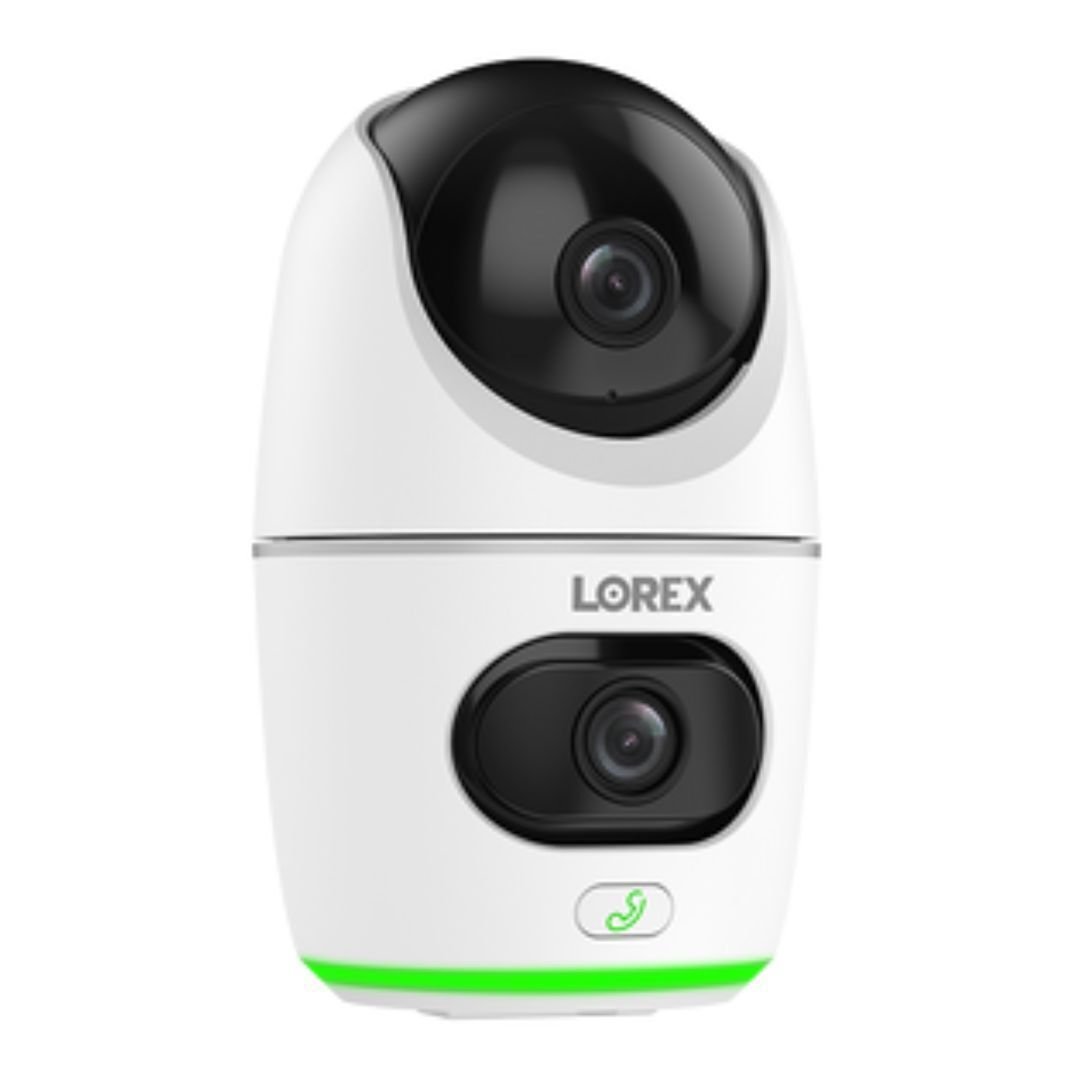 Двухобъективная внутренняя панорамно-наклонная камера безопасности Lorex 2K с поддержкой белого облака емкостью 32 ГБ