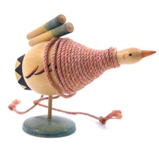 Vintage hand carved spinning top string trompo Goose Duck wooden