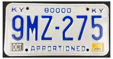 Kentucky 2002 APPORTIONED TRUCK 80,000lb License Plate 9MZ-275!