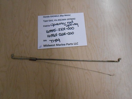 16555-ZE2-000, 16562-ZE2-000 Honda GX240U1 8hp Motor governor rod & spring T139