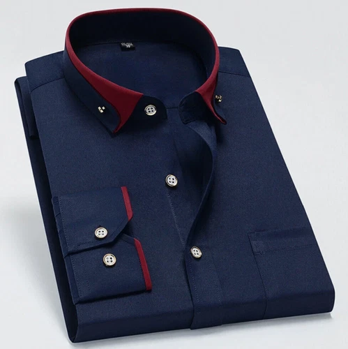 Luxury Shirt Mens Casual Double Collar Slim Fit Formal Long Sleeve Shirt M-4XL - Picture 16 of 27