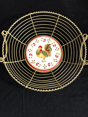 Royal Doulton Chanticlair Vintage Rooster Wire Metal Bread Basket Farmhouse Egg