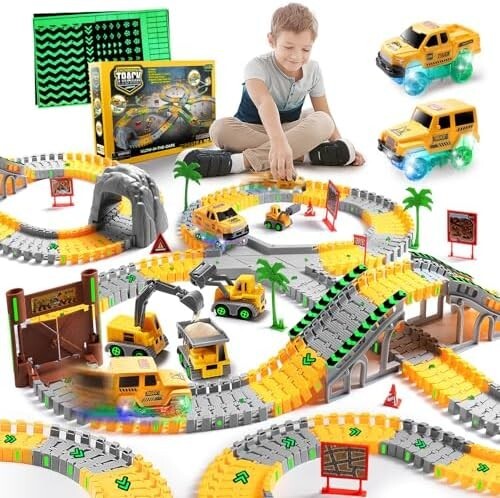 Race Track Cars Kids Gift Set Twister Glow in the Dark Flexible Magic Twisting
