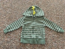 Carter's Boys Gray  Green Dinosaur Striped Hooded Zip Up Jacket 3-6M
