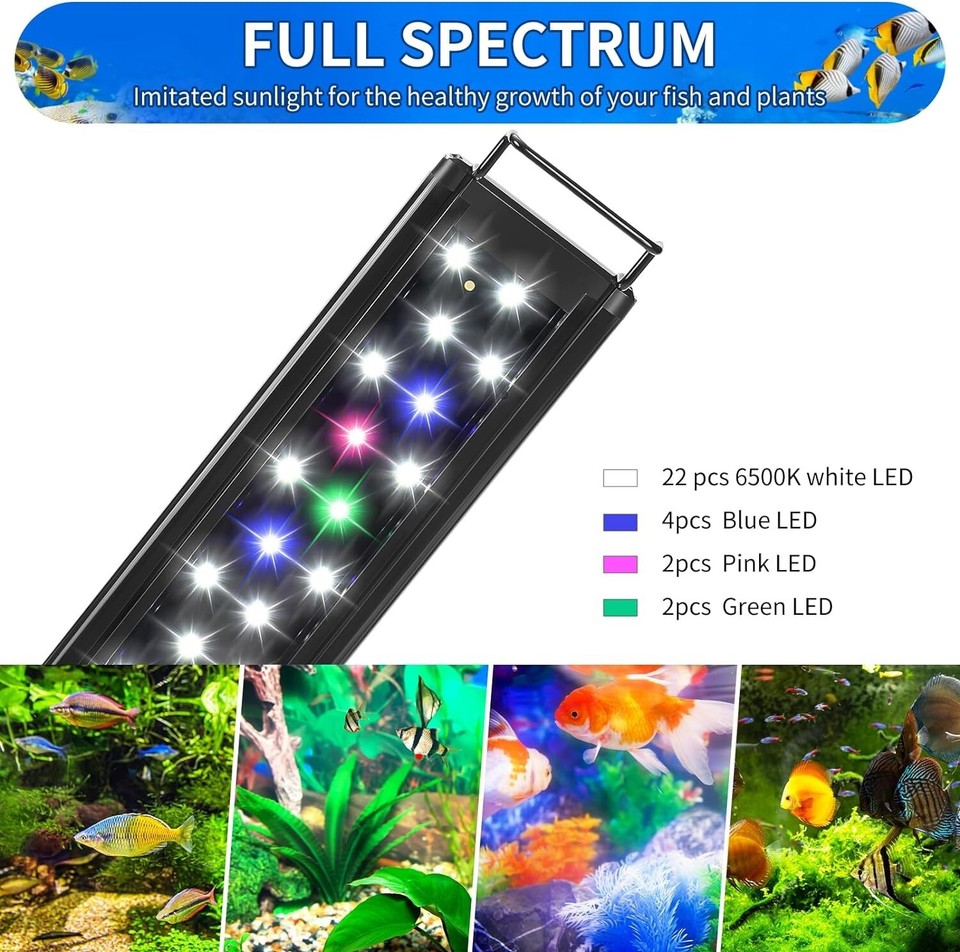 LED Aquarium Light Full Spectrum for 12 Inch to 16 Inch Fish Tank Light ...